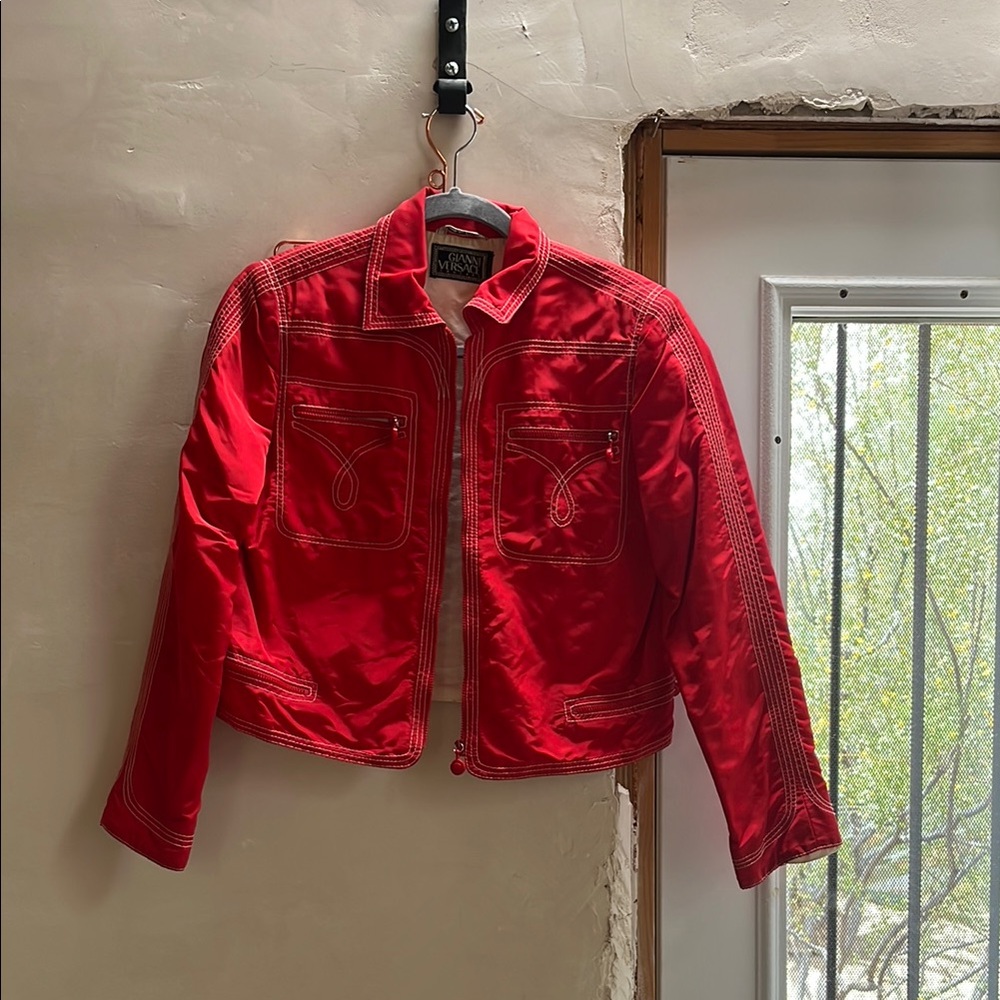 Gianni Versace Nylon Red Jacket with white top stitch detail